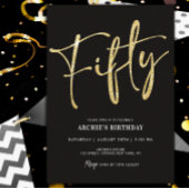 Minimalistisch Manuscript Black en Gold 50th Birth Kaart