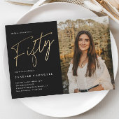 Minimalistisch Manuscript Black en Gold 50th Birth Kaart