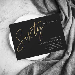 Minimalistisch Manuscript Black en Gold 60th Birth Kaart