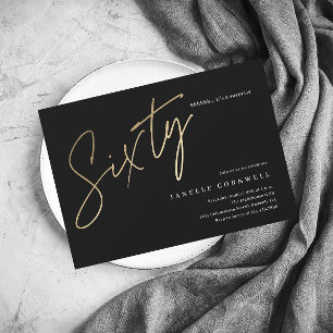 Minimalistisch Manuscript Black en Gold 60th Birth Kaart