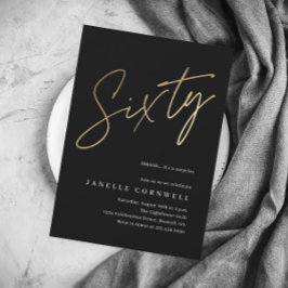 Minimalistisch Manuscript Black en Gold 60th Birth Kaart