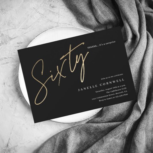 Minimalistisch Manuscript Black en Gold 60th Birth Kaart