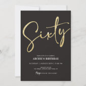 Minimalistisch Manuscript Black en Gold 60th Birth Kaart (Voorkant)