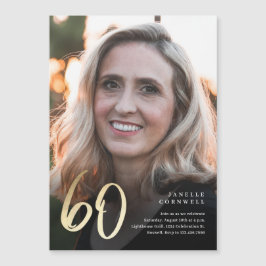 Minimalistisch Manuscript Black en Gold 60th Birth Magnetische Uitnodiging