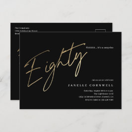 Minimalistisch Manuscript Black en Gold 80th Birth Briefkaart