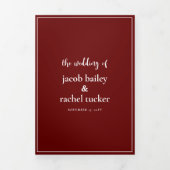 Minimalistisch Manuscript Burgundy Dark Red Weddin Drieluik Uitnodiging (Cover)