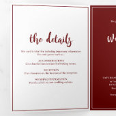 Minimalistisch Manuscript Burgundy Dark Red Weddin Drieluik Uitnodiging (Binnenzijde eerst)