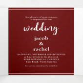Minimalistisch Manuscript Burgundy Dark Red Weddin Drieluik Uitnodiging (Binnenkant midden)