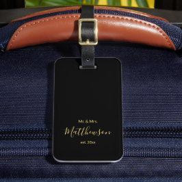 Minimalistisch Manuscript Mr en Mrs Pas getrouwd B Bagagelabel