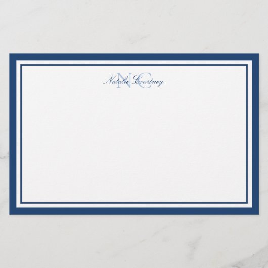 Minimalistisch Manuscript Navy Blue Two Border Mon Briefpapier (Voorkant)