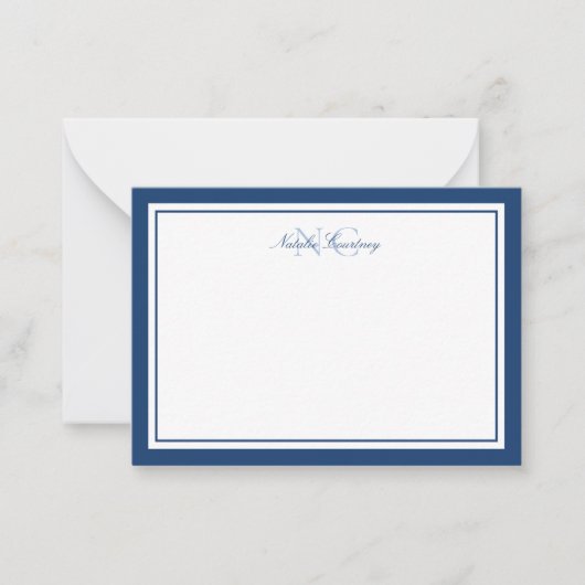 Minimalistisch Manuscript Navy Blue Two Border Mon Notitiekaartje (Voorkant)