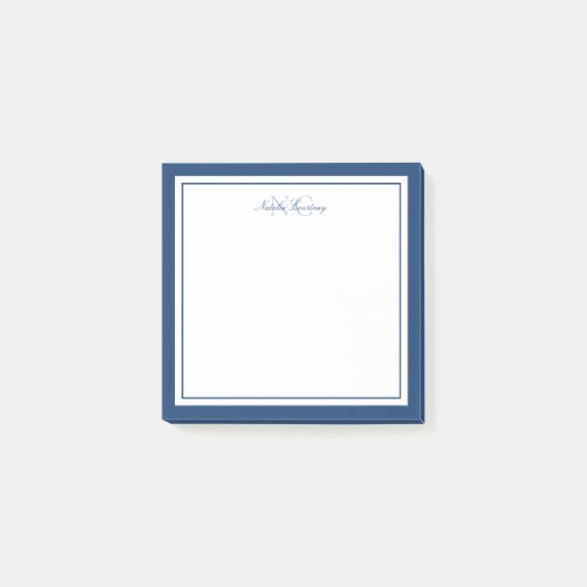 Minimalistisch Manuscript Navy Blue Two Border Mon Post-it® Notes (Voorkant)