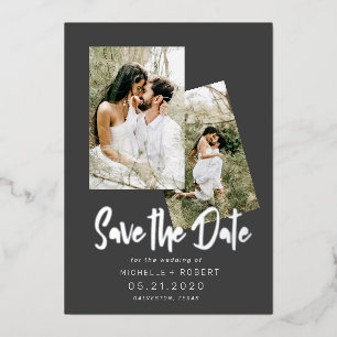 minimalistisch manuscript twee Foto sparen de Foli Folie Uitnodiging