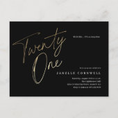 Minimalistisch Manuscript Zwart en Goud 21st Dag Briefkaart (Voorkant)