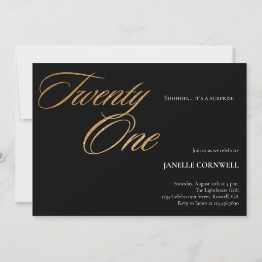 Minimalistisch Manuscript Zwart en Goud 21st Dag Kaart (Voorkant)