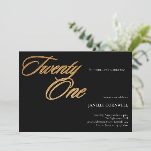 Minimalistisch Manuscript Zwart en Goud 21st Dag Kaart (Staand voorkant)