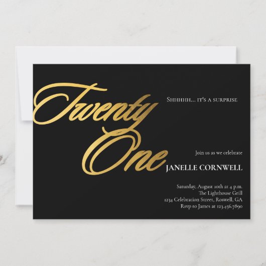 Minimalistisch Manuscript Zwart en Goud 21st Dag Kaart (Voorkant)