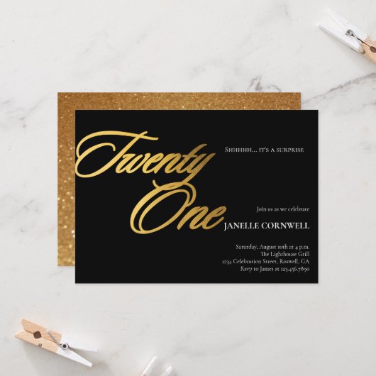 Minimalistisch Manuscript Zwart en Goud 21st Dag Kaart (Voorkant / Achterkant in situ)