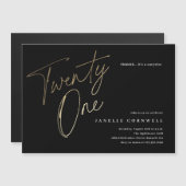 Minimalistisch Manuscript Zwart en Goud 21st Dag Magnetische Uitnodiging (Voorkant / Achterkant)