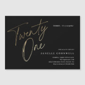 Minimalistisch Manuscript Zwart en Goud 21st Dag Magnetische Uitnodiging (Voorkant)