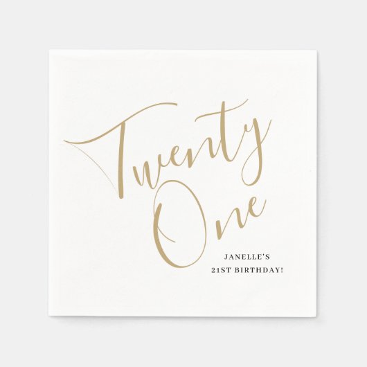 Minimalistisch Manuscript Zwart en Goud 21st Dag Servet (Voorkant)