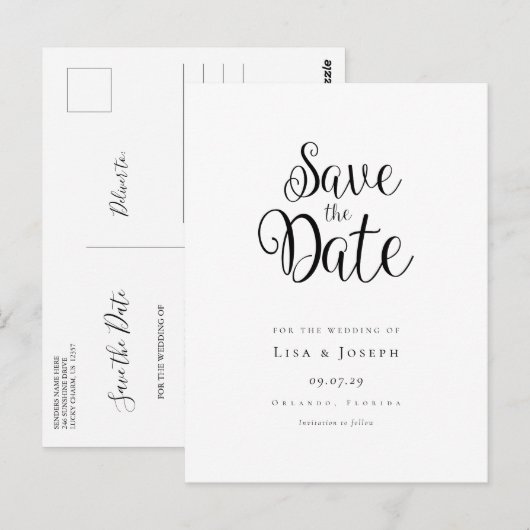 Minimalistisch Manuscript zwart-wit sparen de Datu Briefkaart (Voorkant / Achterkant)