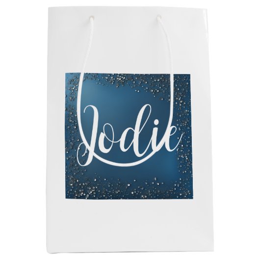 Minimalistisch marien blauw en wit medium cadeauzakje (Voorkant)