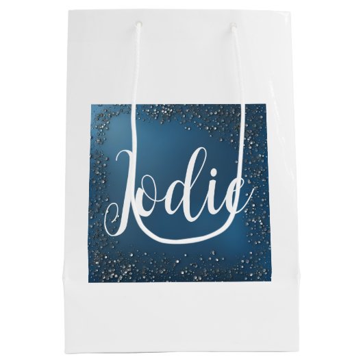 Minimalistisch marien blauw en wit medium cadeauzakje (Achterkant)