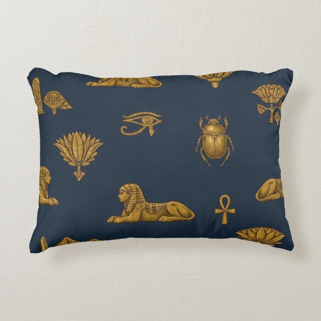Minimalistisch marine en antiek goud Egyptisch pat Accent Kussen (Voorkant)