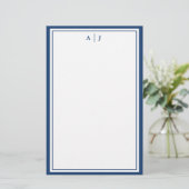 Minimalistisch marineblauw 2-grensmonogram briefpapier (Staand voorkant)