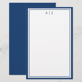 Minimalistisch marineblauw 2-grensmonogram briefpapier