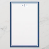 Minimalistisch marineblauw 2-grensmonogram briefpapier (Voorkant)