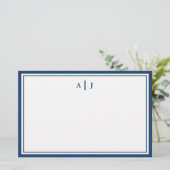 Minimalistisch marineblauw 2-grensmonogram briefpapier (Staand voorkant)