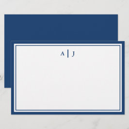 Minimalistisch marineblauw 2-grensmonogram briefpapier