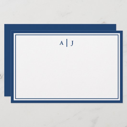 Minimalistisch marineblauw 2-grensmonogram briefpapier (Voorkant / Achterkant)