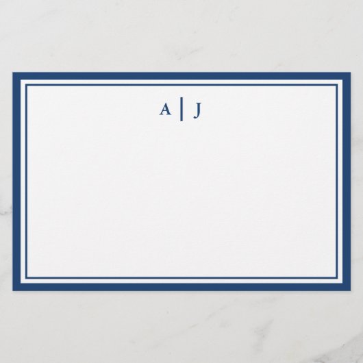 Minimalistisch marineblauw 2-grensmonogram briefpapier (Voorkant)