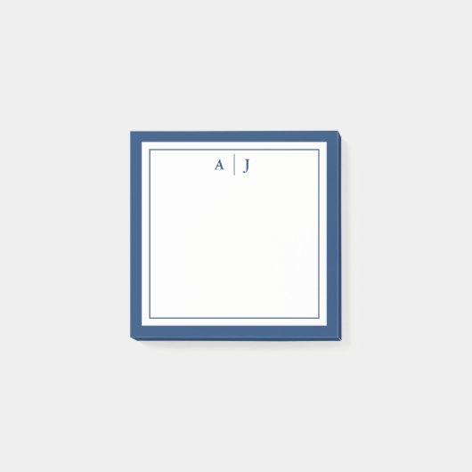 Minimalistisch marineblauw 2-grensmonogram post-it® notes (Voorkant)