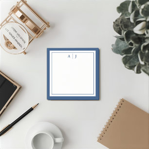 Minimalistisch marineblauw 2-grensmonogram post-it® notes
