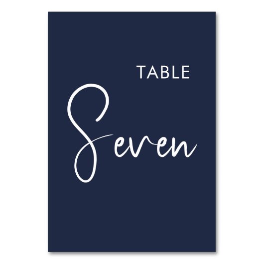 Minimalistisch marineblauw elegant tafelnummerteke kaart (Voorkant)