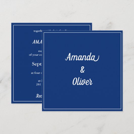Minimalistisch marineblauw en wit bruiloft kaart (Voorkant / Achterkant)