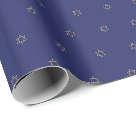 Minimalistisch marineblauw goud Star of David patr Cadeaupapier (Rol Hoek)