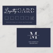 Minimalistisch marineblauw Initiaal script Klantenkaartje (Voorkant / Achterkant)