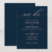 Minimalistisch marineblauw legant Typografie Wedde Kaart (Voorkant / Achterkant)