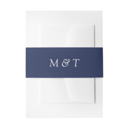 Minimalistisch marineblauw met witte monogrammen b uitnodigingen wikkel