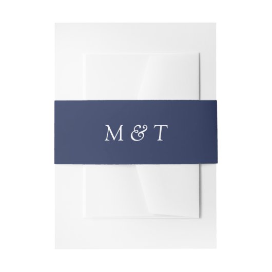Minimalistisch marineblauw met witte monogrammen b uitnodigingen wikkel (Voorkant Voorbeeld)