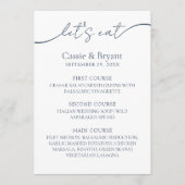 Minimalistisch marineblauw modern script bruiloft  menu (Voorkant)