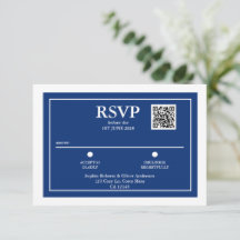 Minimalistisch marineblauw QR Code Bruiloft RSVP K