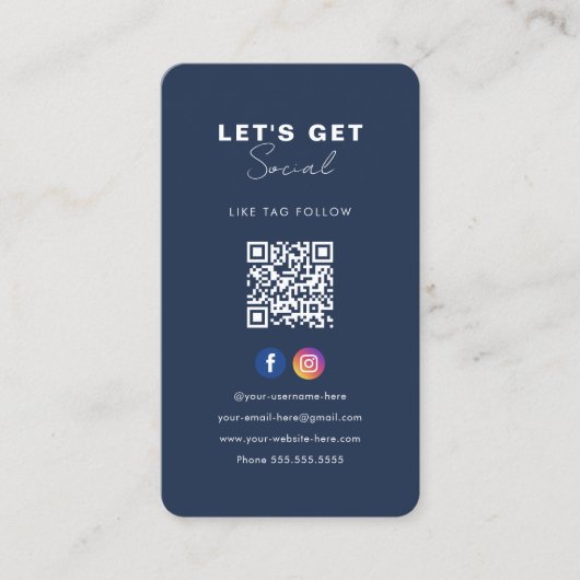 Minimalistisch marineblauw QR code verbind met ons Visitekaartje (Voorkant)