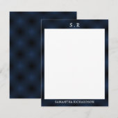 Minimalistisch marineblauw randmonogram notitiekaartje (Voorkant / Achterkant)