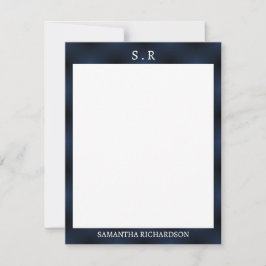 Minimalistisch marineblauw randmonogram notitiekaartje